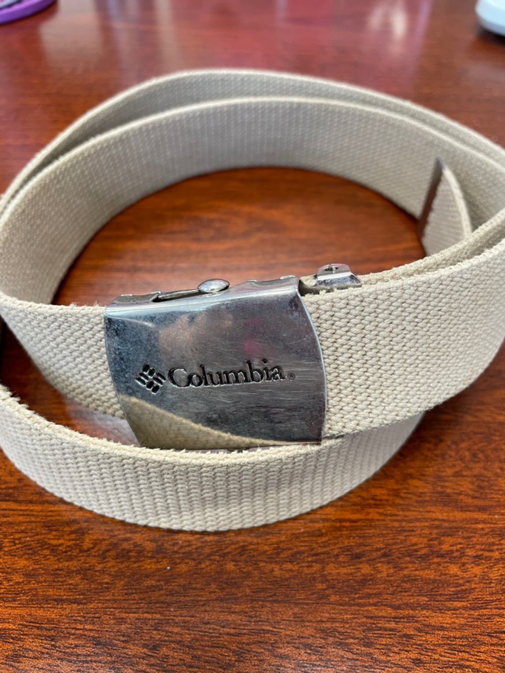 Columbia Beige Canvas Webbing Belt with Metal Buckle 42”